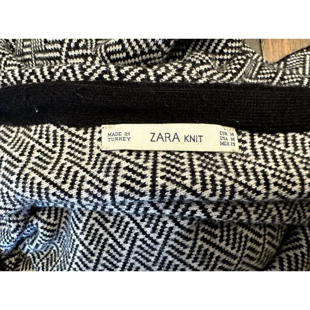 zara knit women's geometric print dress medium black and white - Image 5