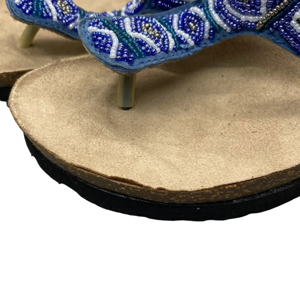 Rialto Slip On Sandals Cork Thong Slides Sequin Beads Embellished R4254 6M‎ Blue Size 6 - Image 6