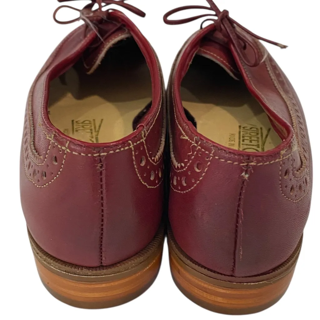70s Red Leather Lace Up Oxfords Wood Heel made in USA by STREET CARS size 6 - Image 5