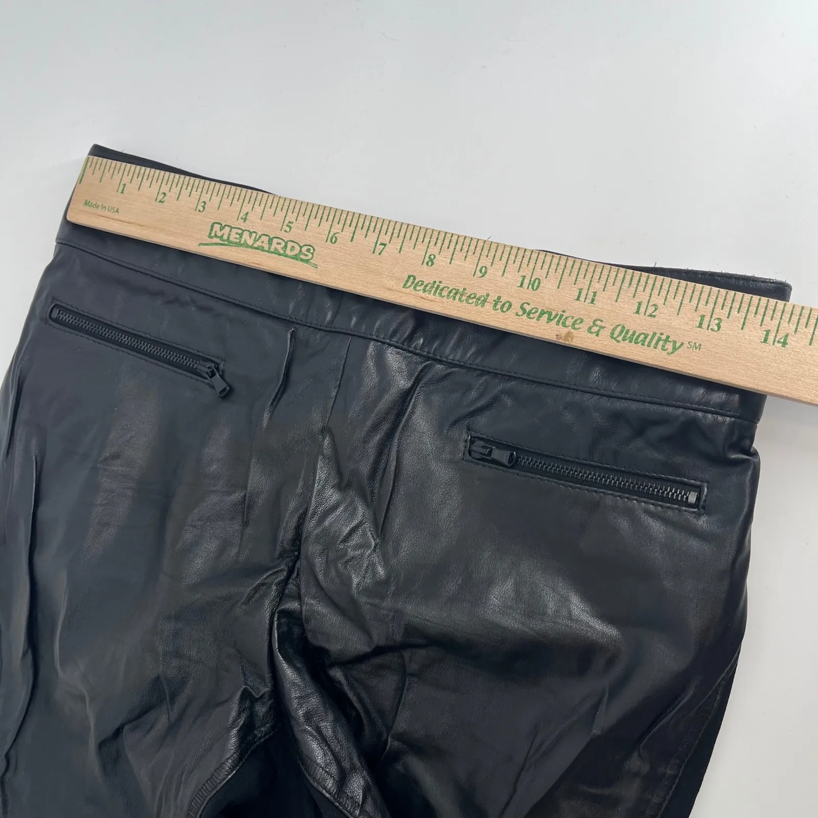 KaufmanFranco Black Leather Wool Blend Pants Side Zip Ankle Size 4 - Image 7