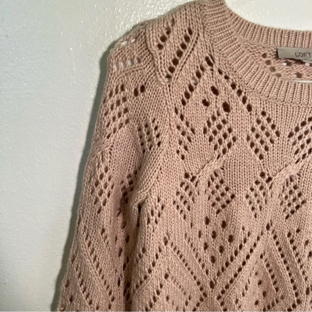 Loft Crewneck Sweater Light Pink Loose Knit - Image 8