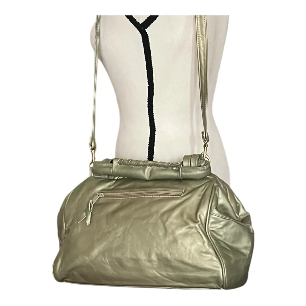 Sage Green Gold Studded Lion Head Genuine Leather USA Crossbody Handbag - Image 2