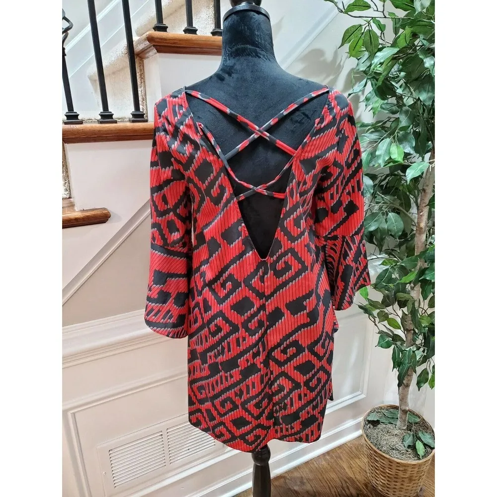 Audrey Women's Black & Red Polyester Round Neck Long Sleeve Knee Length Dress - Image 8