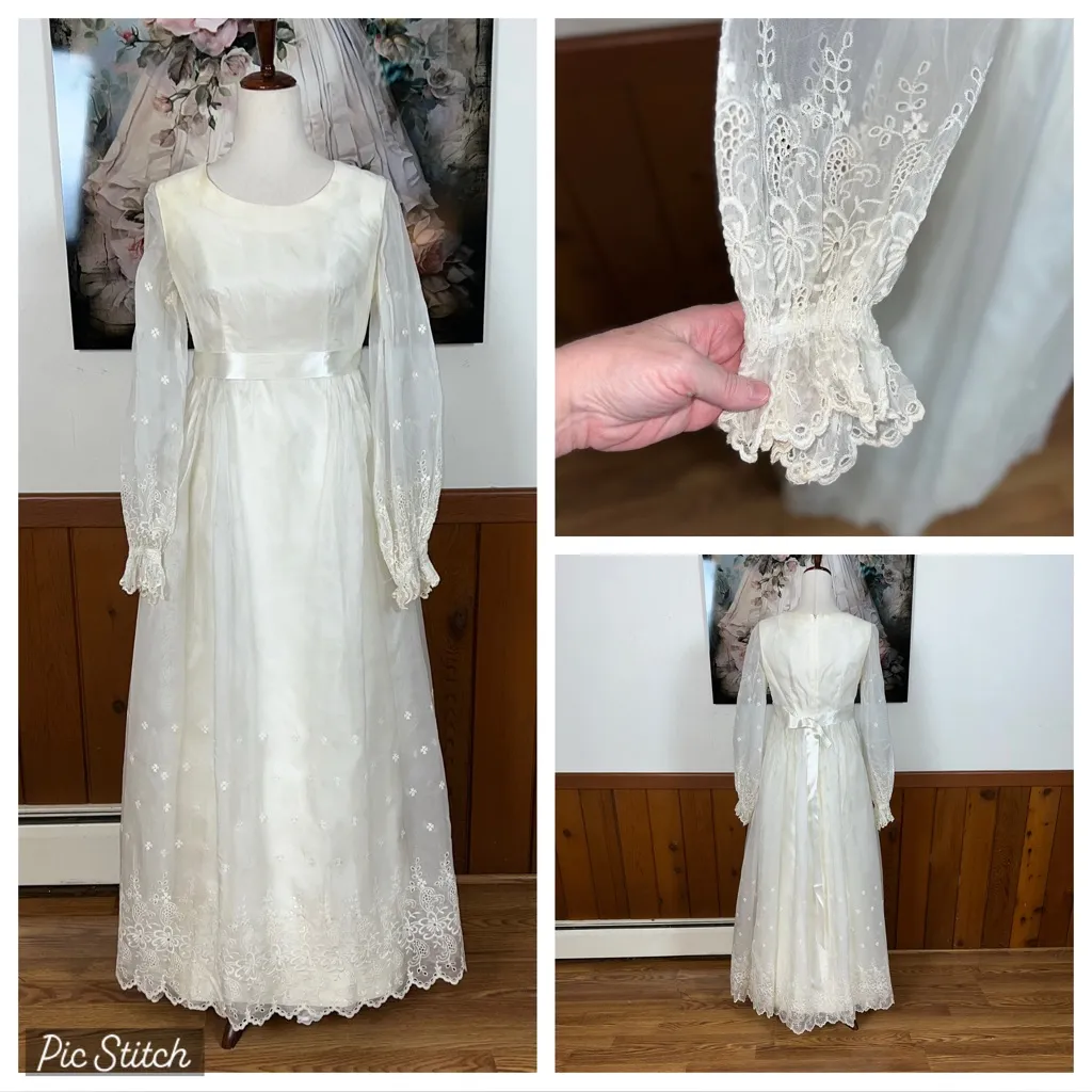 Gorgeous Vintage 1950s/60s Eyelet Organza Wedding Gown! White Size 10 - Image 2