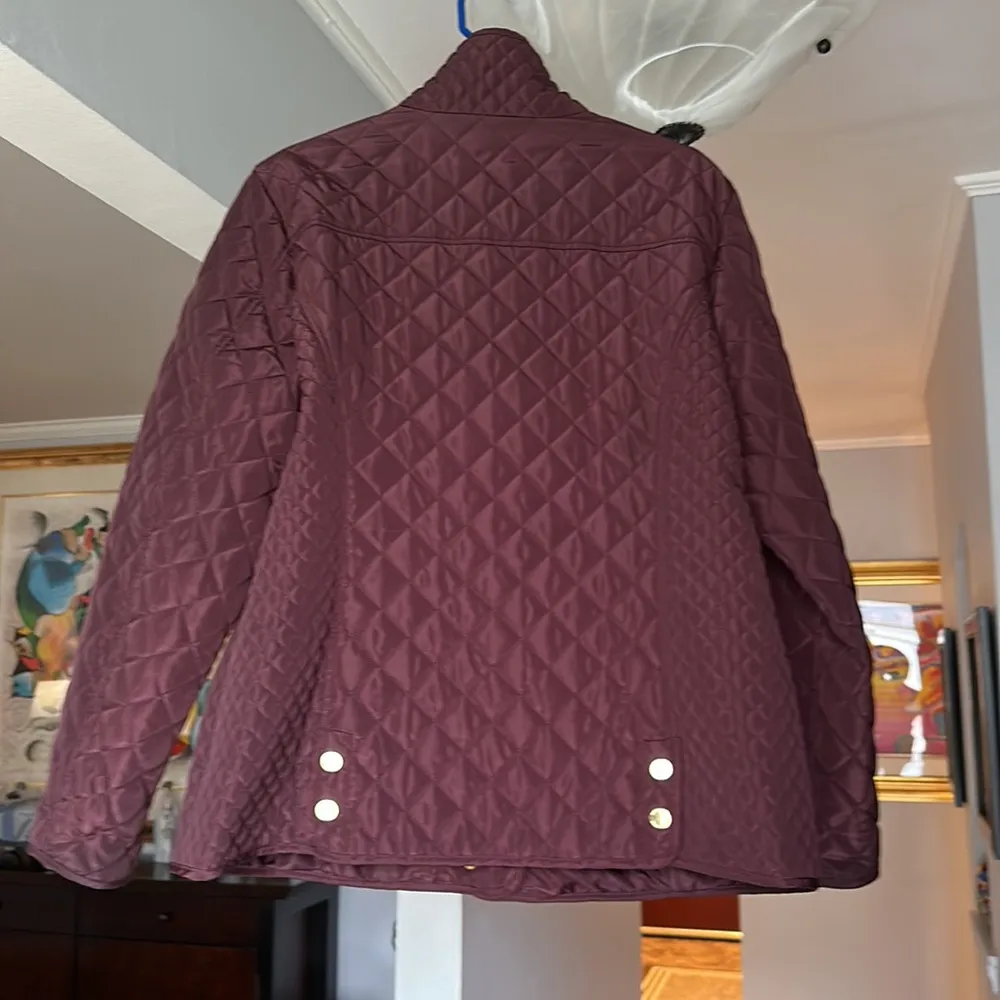 Michael Kors MICHAEL  Burgundy Quilted Full Zipper Snap Button Front Jacket Sz XL - Image 2