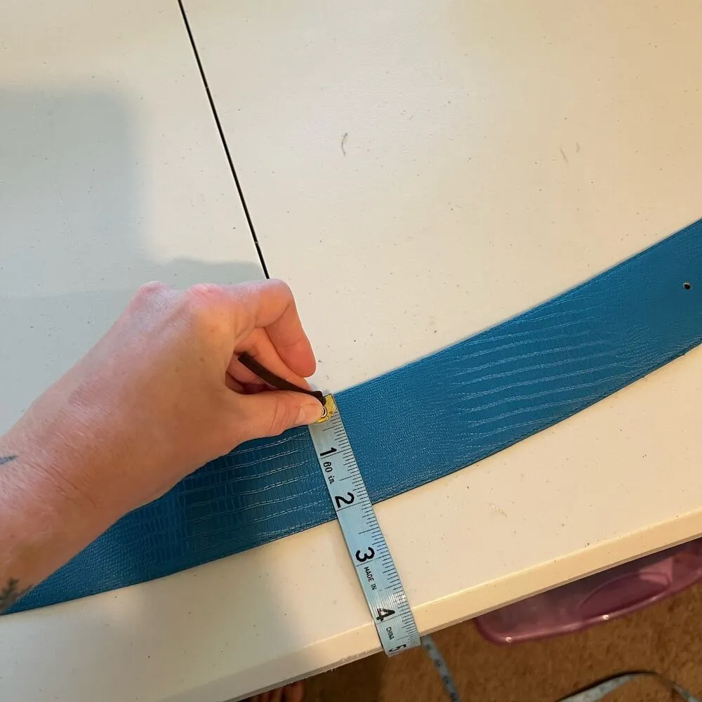 90s Vintage Paul Harris Blue Genuine Leather Wide Snake Print Chunky Belt S/M - Image 6