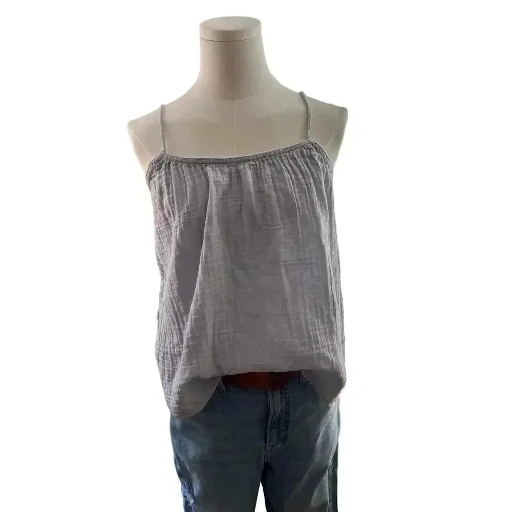 H&M Women XS Tank Blue Cotton Gauzy Coastal Cottage‎ Boho Comfort - Image 3