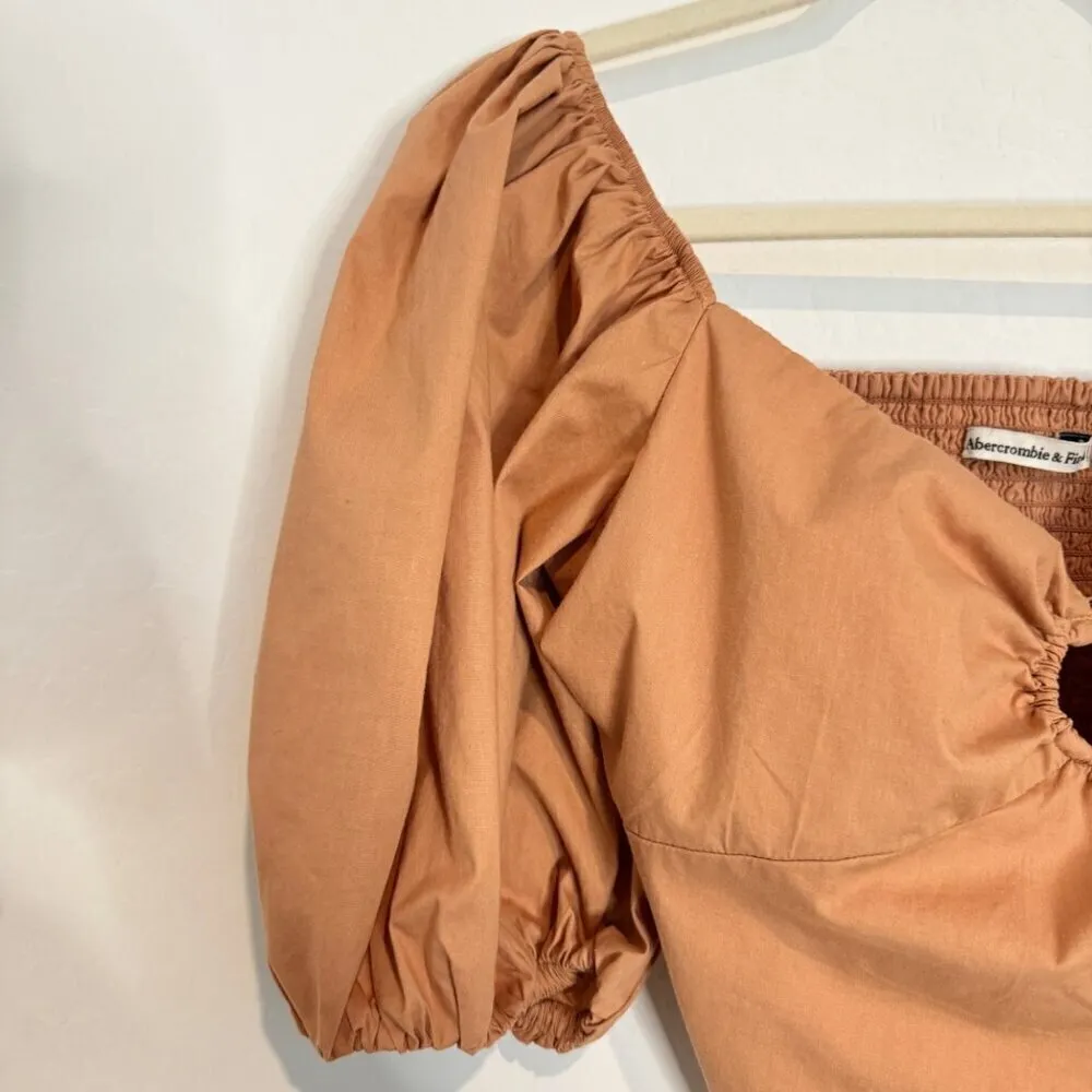 Abercrombie Puff Sleeve‎ Smocked Cropped Top Peasant Cottage Boho Size Small - Image 4