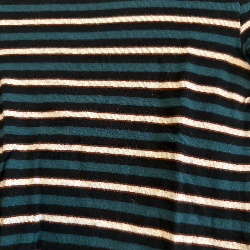 Forever 21 women's striped black, white, and teal short-sleeved crop top - Image 2
