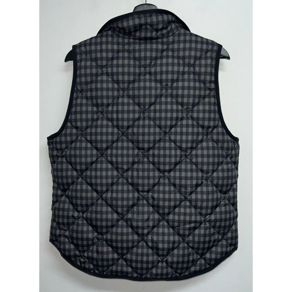 J Crew Womens Printed Quilted Puffer Vest Size L Down Black Check Plaid - Image 3