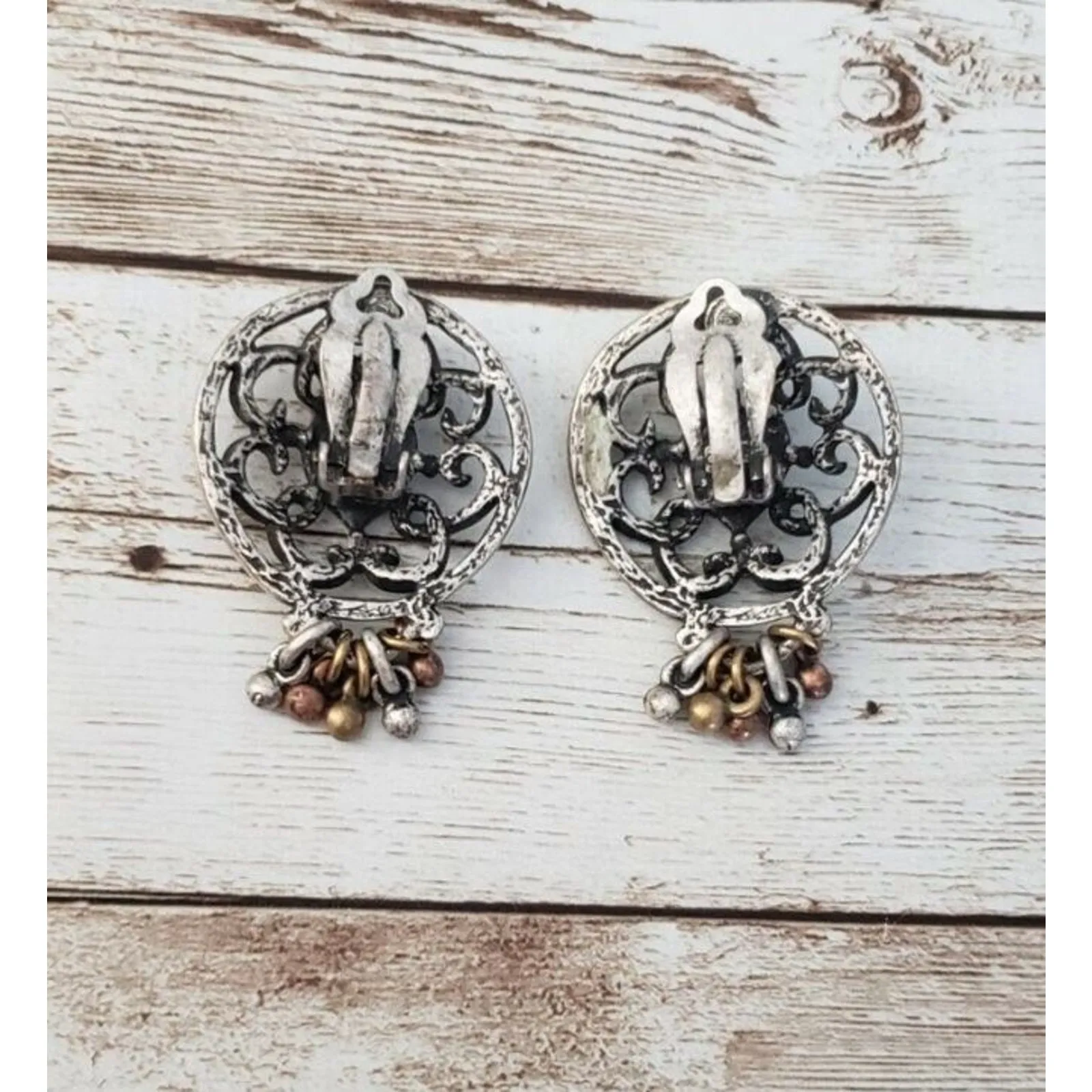 Vintage Guess Clip On Earrings Ornate Heart Dangle Statement - Image 4