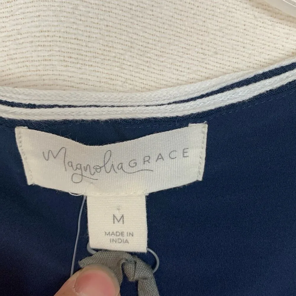 magnolia grace womens medium navy blue tunic shirt stitch fix textured lilly whi - Image 2