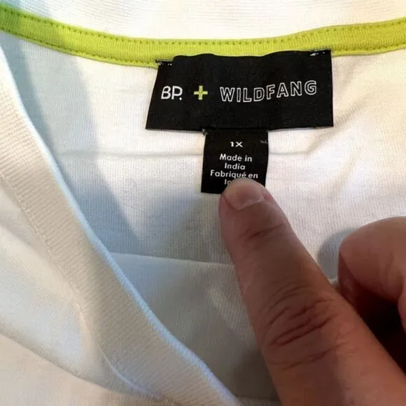 BP + Wildfang White Organic Cotton T-Shirt with Lime Green Cross Detail‎ 1X - Image 2