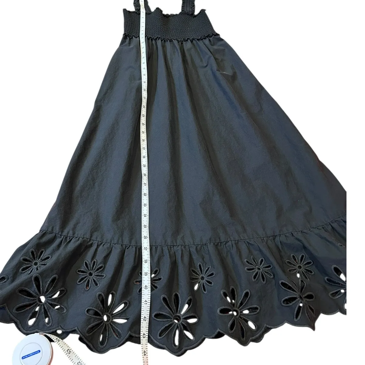 RAILS Black Rumi Sleeveless Eyelet Smocked Ruffled Midi Hem Tank Sundress Small - Image 7