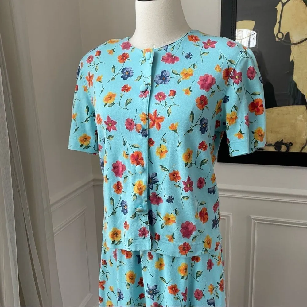 Vintage Talbots Petites 2pc Cotton Knit Floral Skirt Set M - Image 3