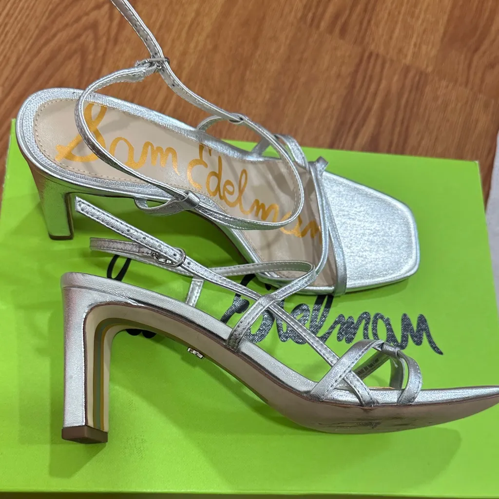 Sam Edelman Metallic Silver Strappy Heels - Size 8 - Image 3