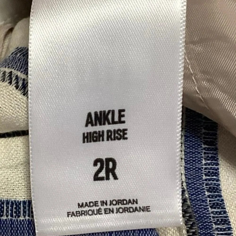 Express Blue White Stripe Ruffle High Rise Straight Leg Paperbag Trouser Pants 2 - Image 5