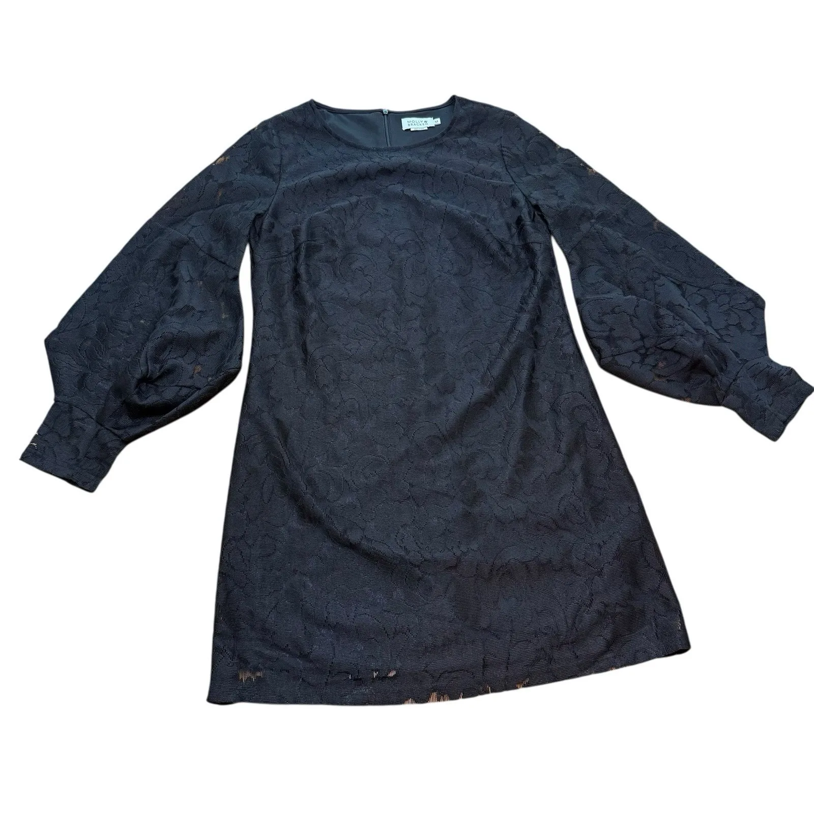MOLLY BRACKEN BLACK‎ LACE LONG SLEEVE DRESS Medium - Image 6