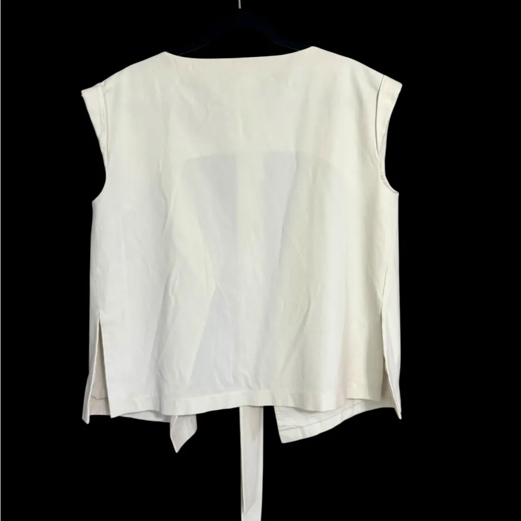 Lida Baday Cream Stretch Open Front Belted Jacket White Size 12 - Image 2