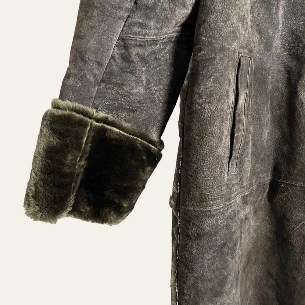 Vintage Newport News Suede Leather Faux Fur Lined Long Coat Size L - Image 9