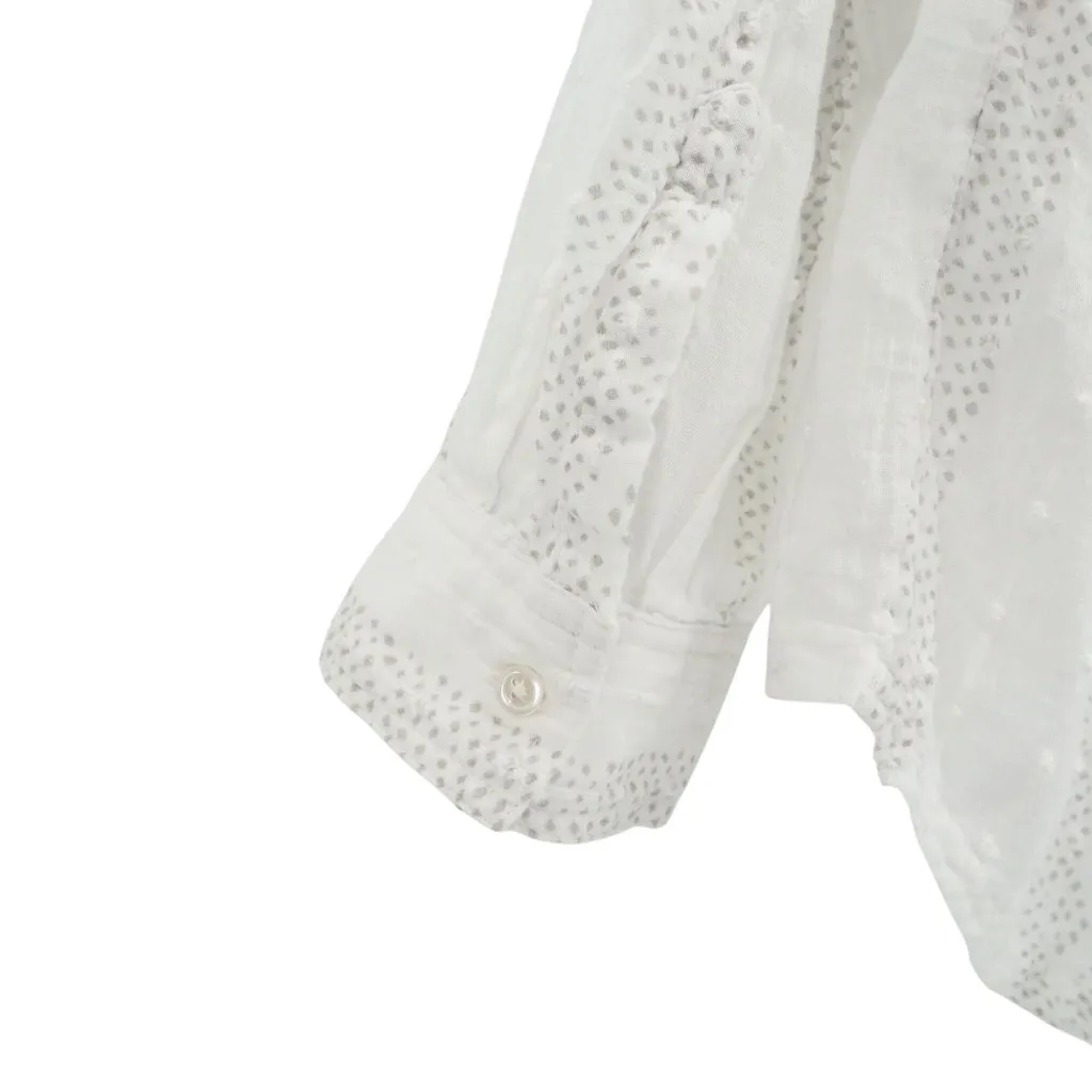 Sundance White Swiss Dot Gray Pebble Stripe Sheer Popover Blouse Top S - Image 4