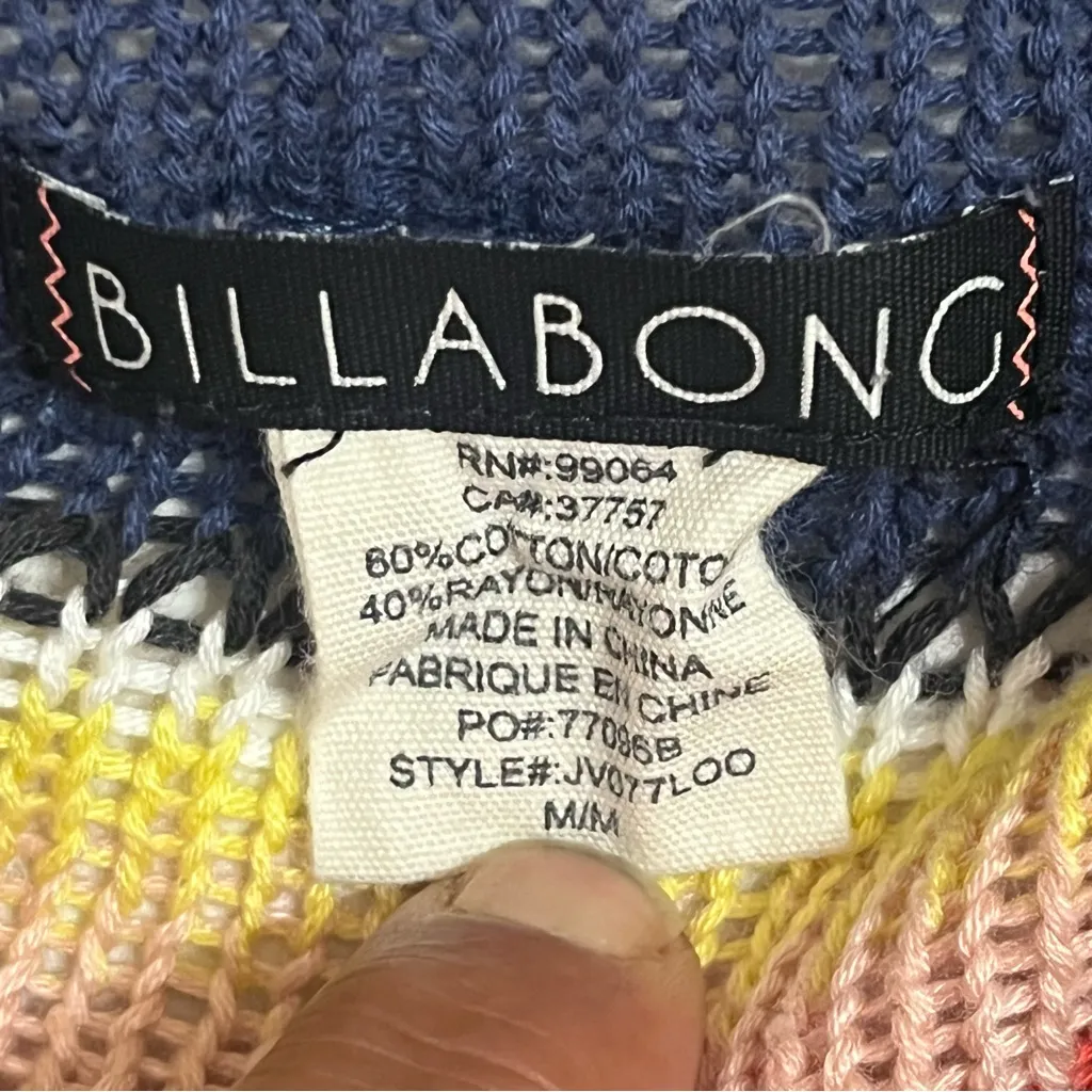 Billabong Women Fringe Cardigan Sweater Med Longline Colorful Stripe Boho Open‎ - Image 4