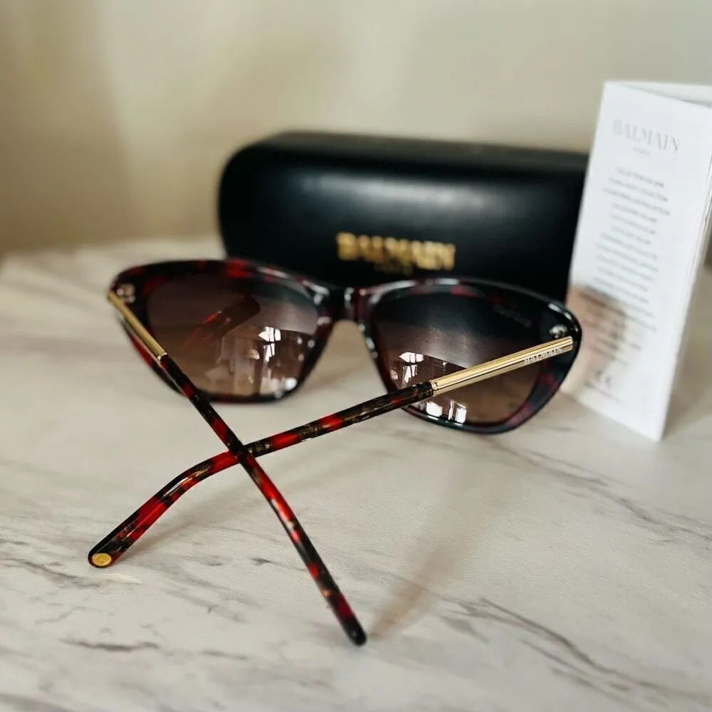 BALMAIN 56mm Modified Cat Eye Sunglasses, Polarized, Designer, Red Tortoise, NWT - Image 12