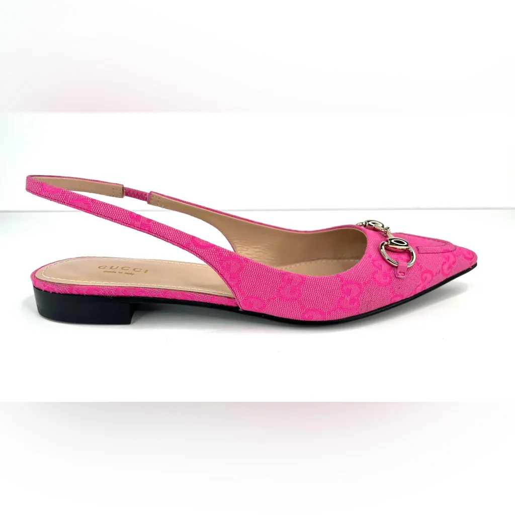 Gucci Horsebit GG Supreme Pink Canvas Slingback Charlotte Ballet Flats EU 39.5 - Image 12
