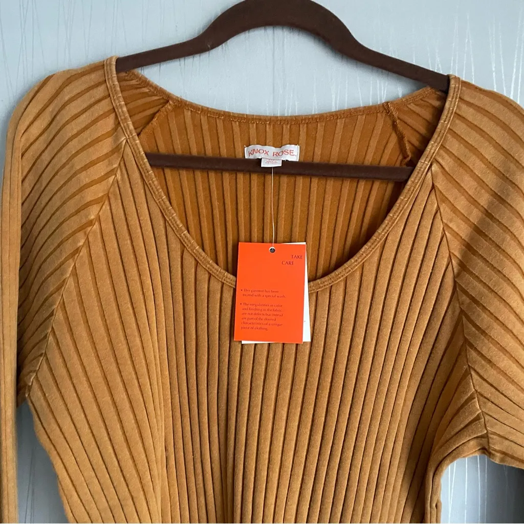 Knox Rose Women's Ribbed Long Sleeve T-Shirt - Brown Morocco Size XXL - Image 3