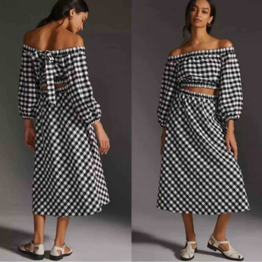 NWT Anthropologie Maeve M Black and White Gingham Skirt Set - Image 2