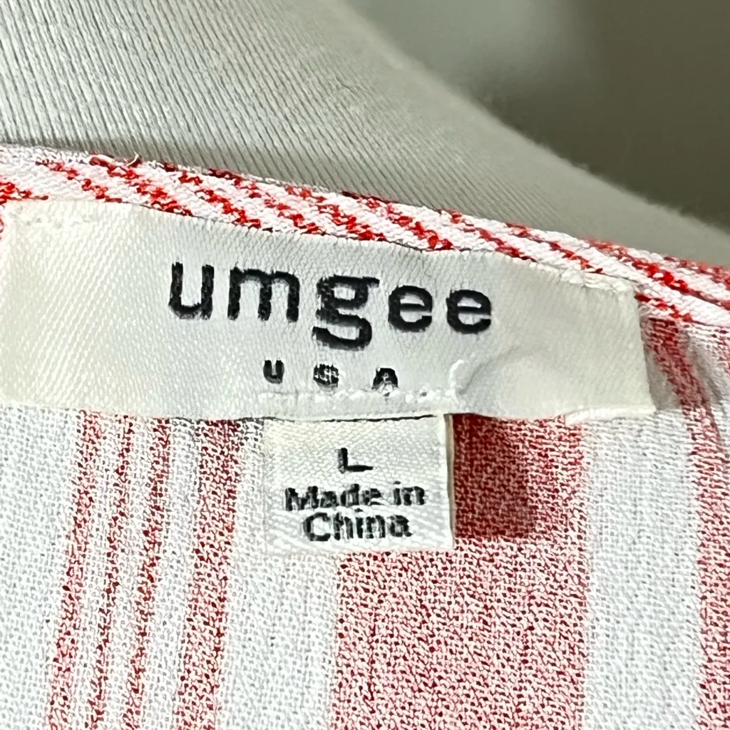 Umgee striped long puff sleeve v-neck crossbody top in coral/white size L - Image 9