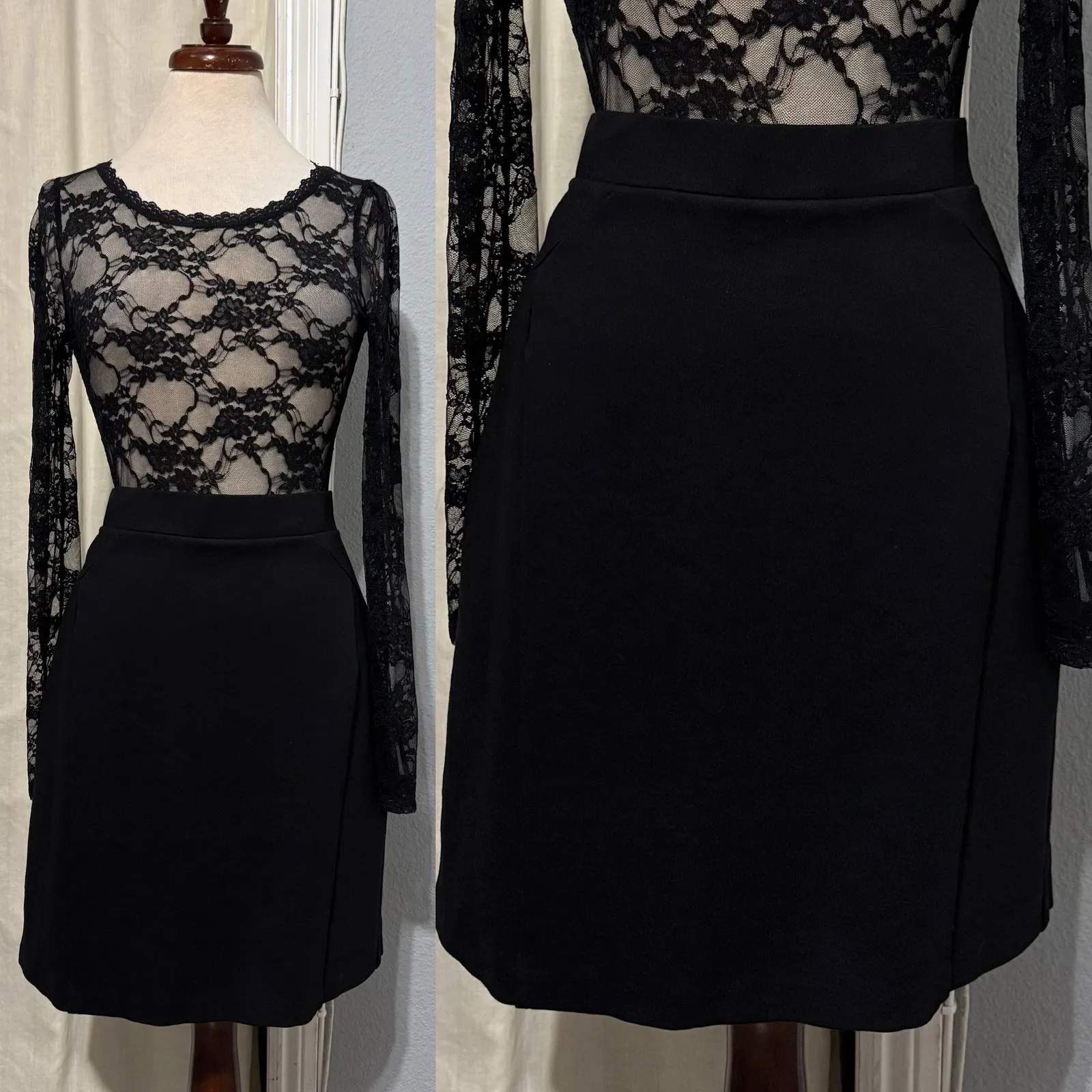 MARIO SERRANI Italy Women Black High Waist A Line Career Goth Skirt L Whimsigoth - Image 2