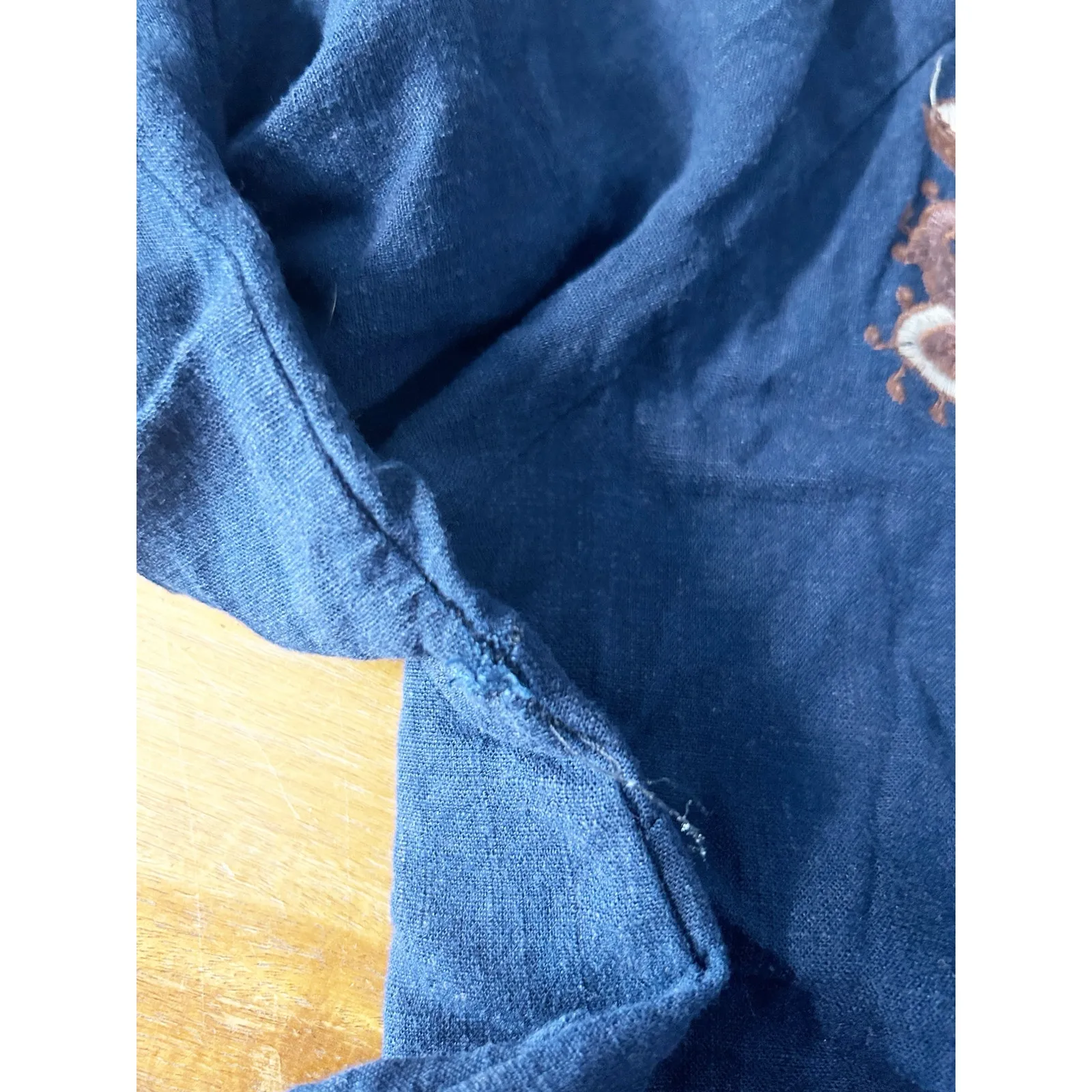 Linjia Shop Womens Boho Embroidered Flare Long‎ Sleeve Cropped Top Size L Navy Blue Size L - Image 7