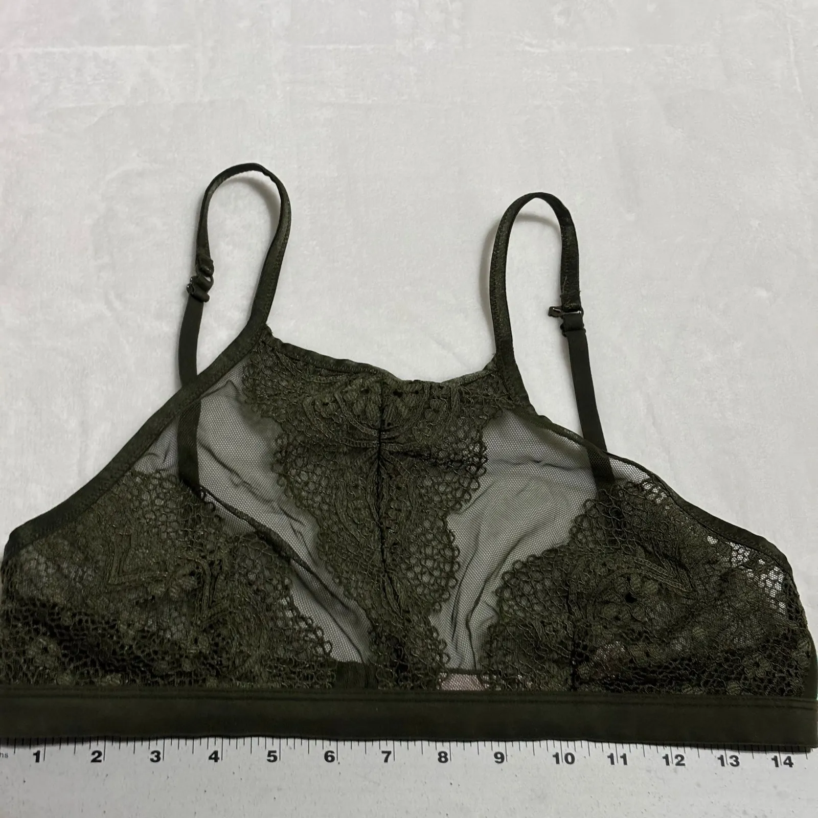 VICTORIA'S SECRET Olive Green Sheer Lace Halter Bralette Bra Bohemian size Large - Image 10