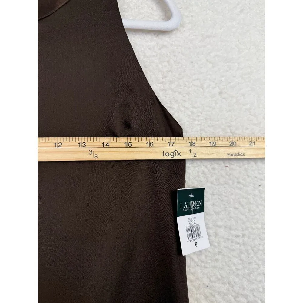 NWT‎ Lauren Ralph Lauren Chocolate Brown Goat Suede Trim Keyhole Shift Dress 6 - Image 8