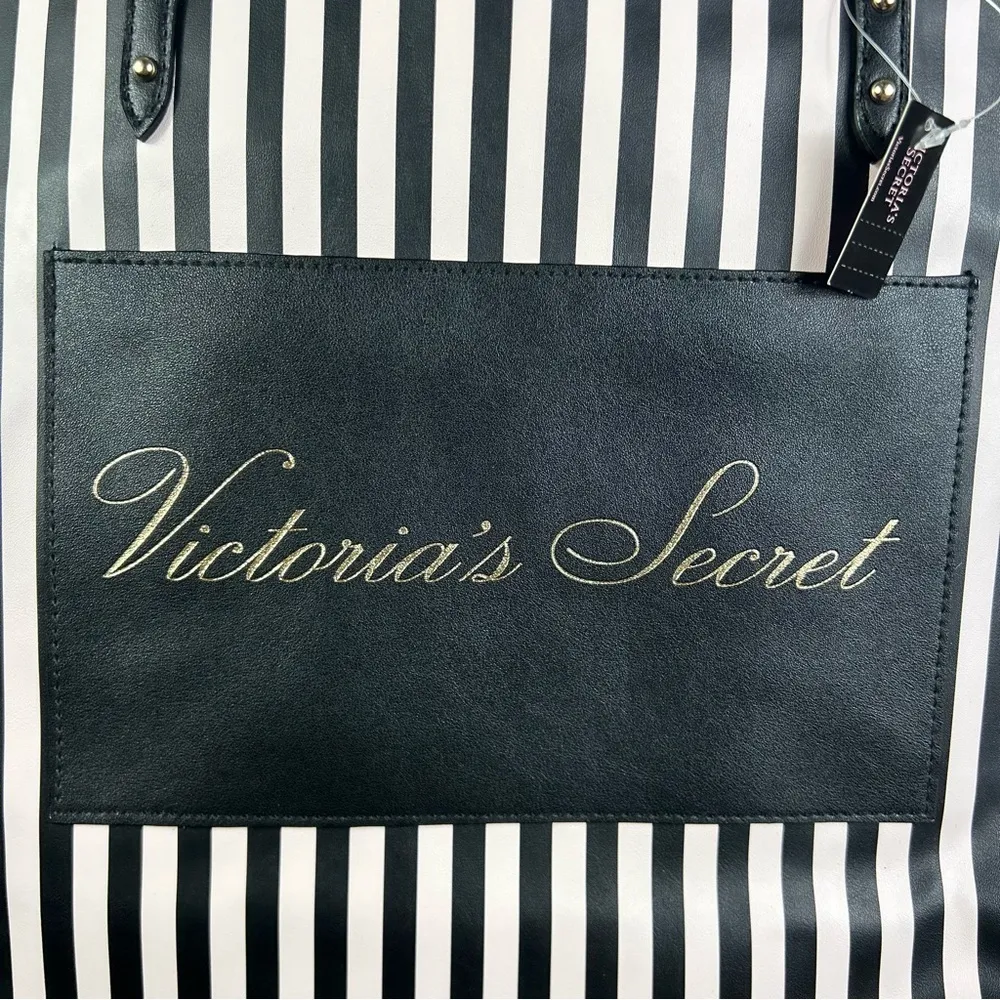 Victoria’s Secret Pink Striped Weekender Faux Leather Tote Bag NWT - Image 2