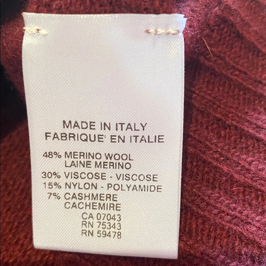 Bianco Blu Made in Italy Merino Cashmere Blend Crew Neck Sweater Burgundy LARGE Purple - Image 8