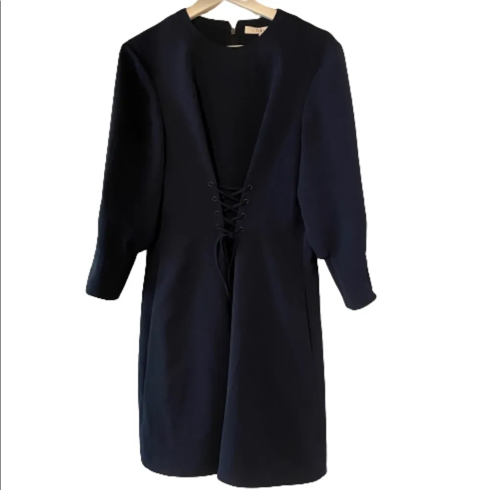 Tibi Lace Up Front Twill Dress Navy 6 - Image 3