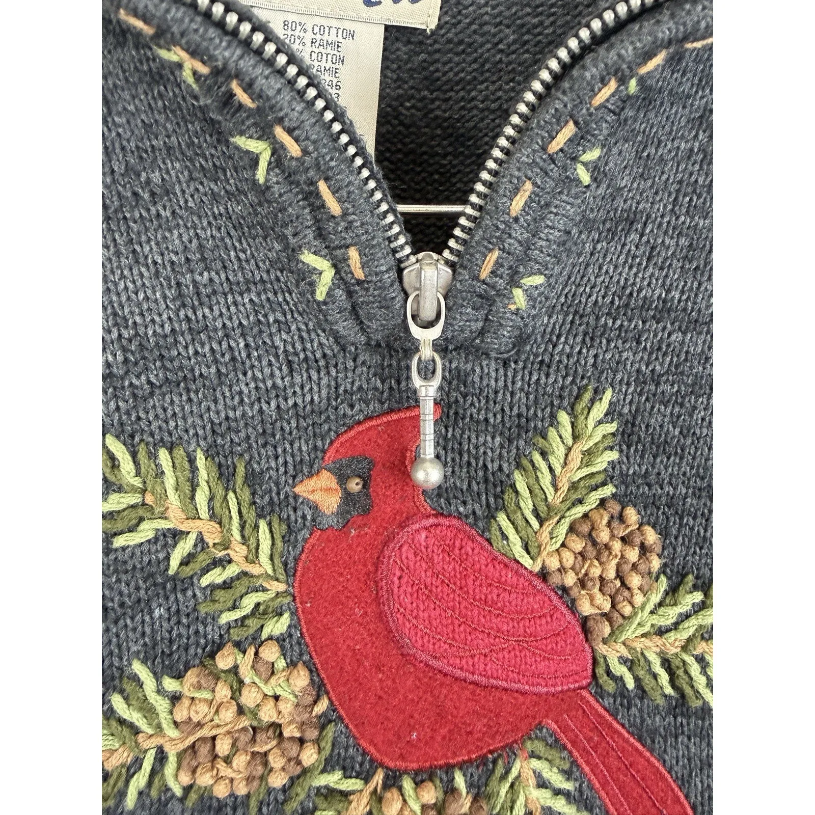 Vintage Timberlea Women’s Quarter Zip Sweater Cardinal Embroidery Knit Size L Gray Size L - Image 3