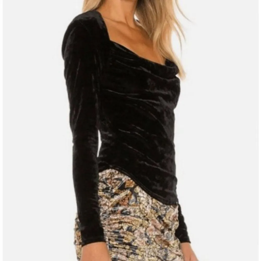 Free People perfect date black velvet cowl neck blouse xs - Image 2