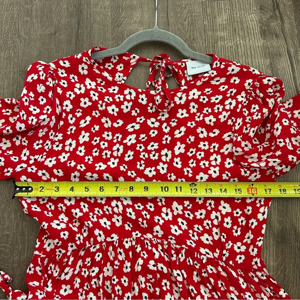 Anthropologie Rue Stiic Red White Ditsy Floral Daisy Long Sleeve Mini Dress S - Image 8