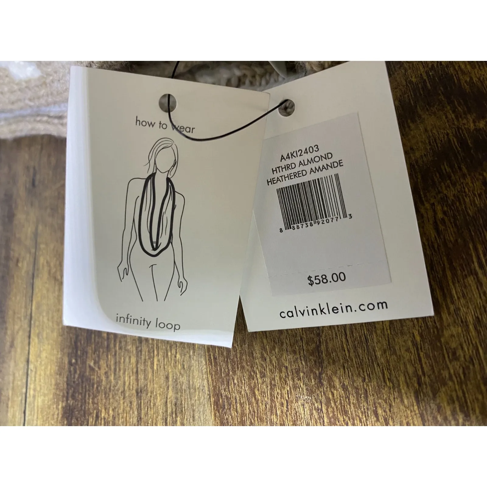 Calvin Klein Womens Wool Blend Infinity Loop Scarf‎ Chevron Knit Beige White 64" - Image 8