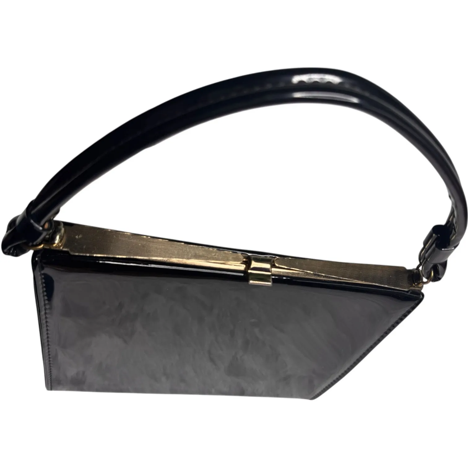 Vintage Aetna Black Patent Leather Box Purse 1960s Structured Frame Handbag - Image 2