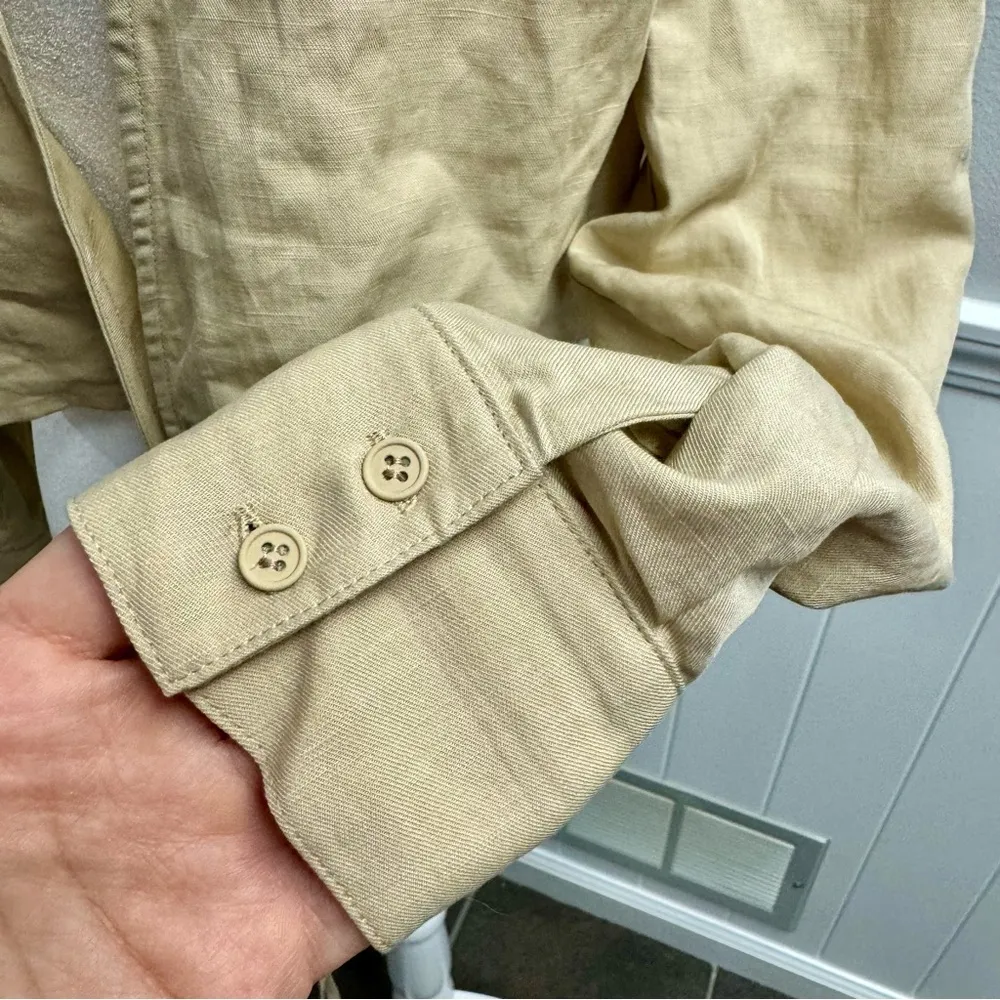 Intermix Quincy Linen Blend Long Sleeve Cropped Wrap Top Beige Tan P - Image 7