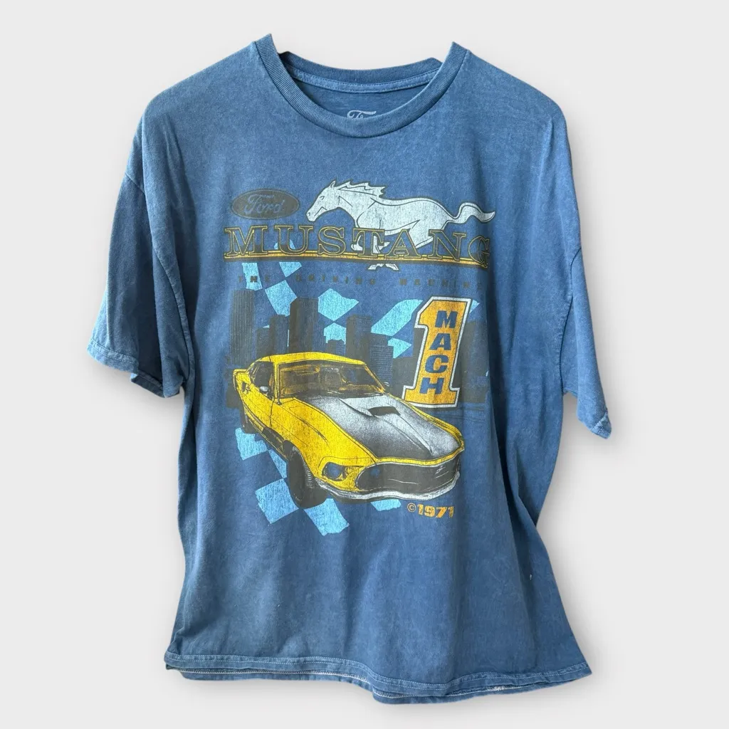 Ford Mustang “Mach 1 1971” Graphic Tee – XL (BNWOT, Distressed Flaw) Blue - Image 2