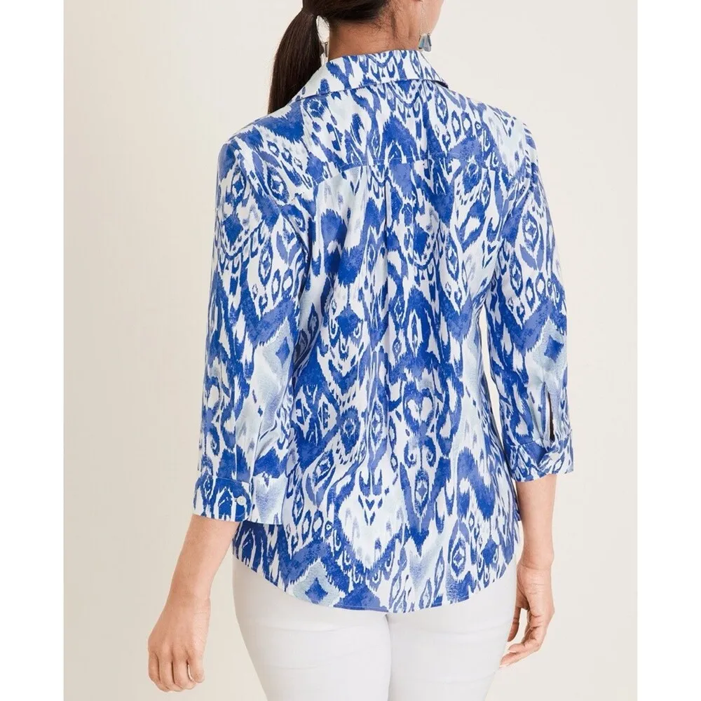 Chicos Top Womens Size 16/18 Large 3 Blue Abstract No Iron Stretch Watercolor - Image 7