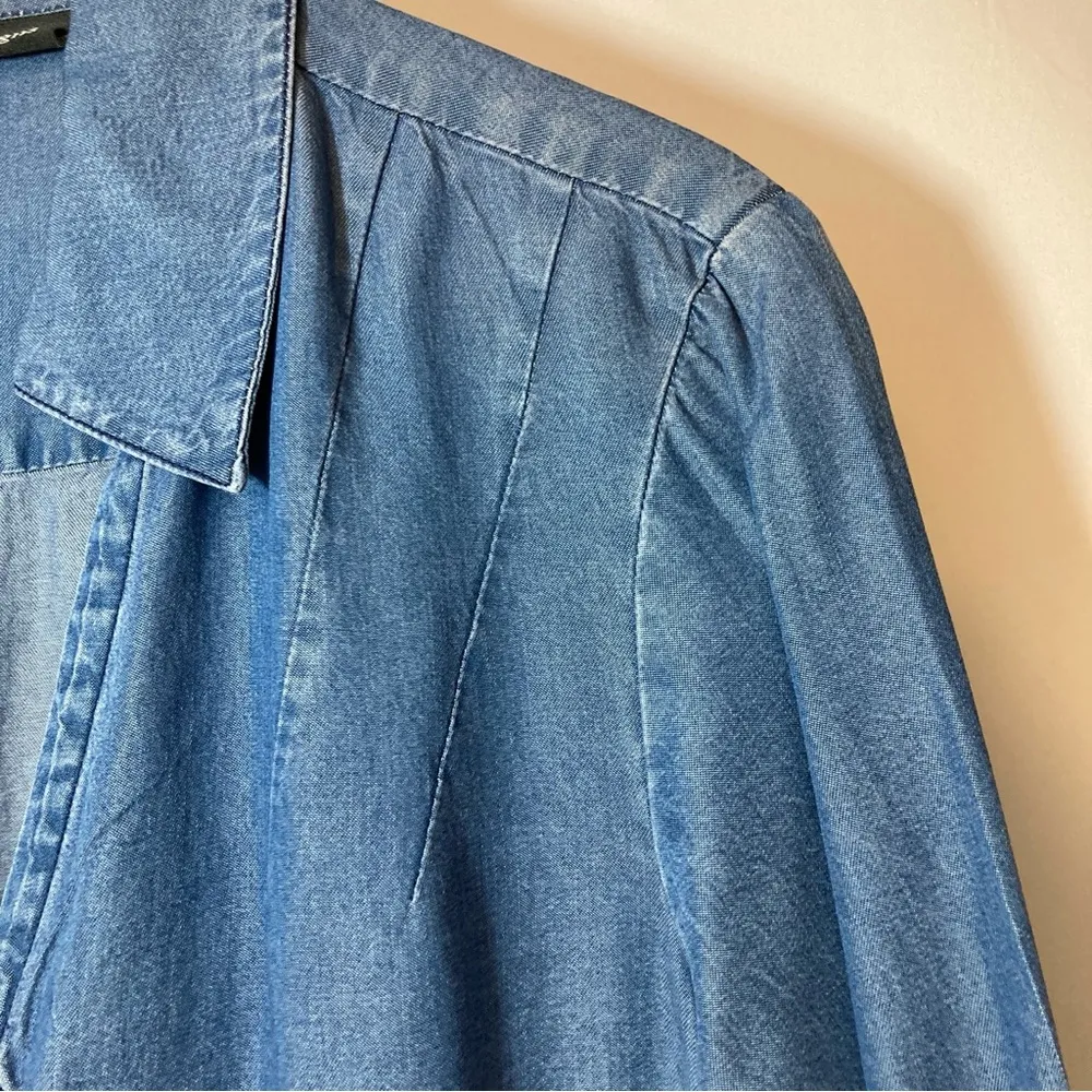 T&W Designs Tencel Lightweight Denim Cross Over Wrap Handkerchief Blouse Top - Image 9