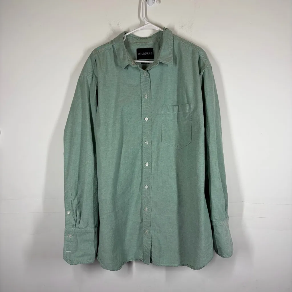 Wildfang The Essential Long Sleeve Oversized Oxford Button Up Size 2X Green - Image 3