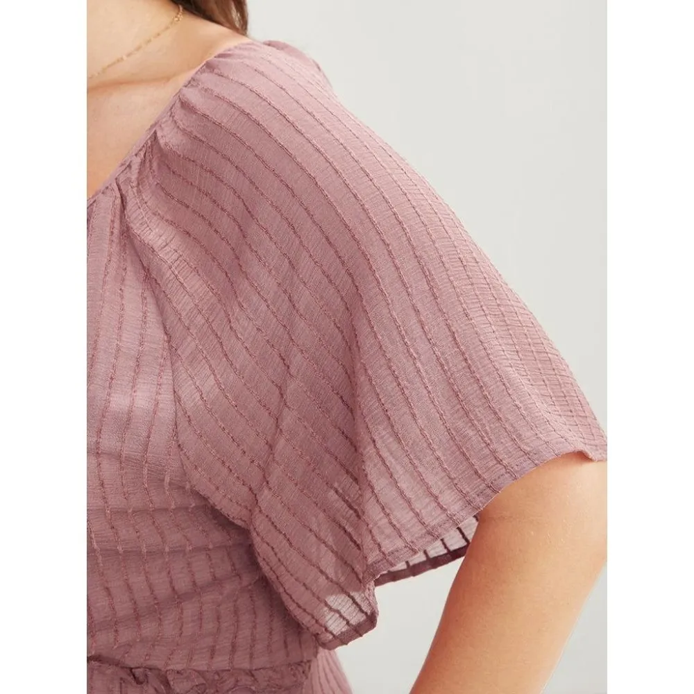 Bloomchic Solid Striped Notched Ties Up Pocket Flutter Maxi Dress Pink 18 - Image 8