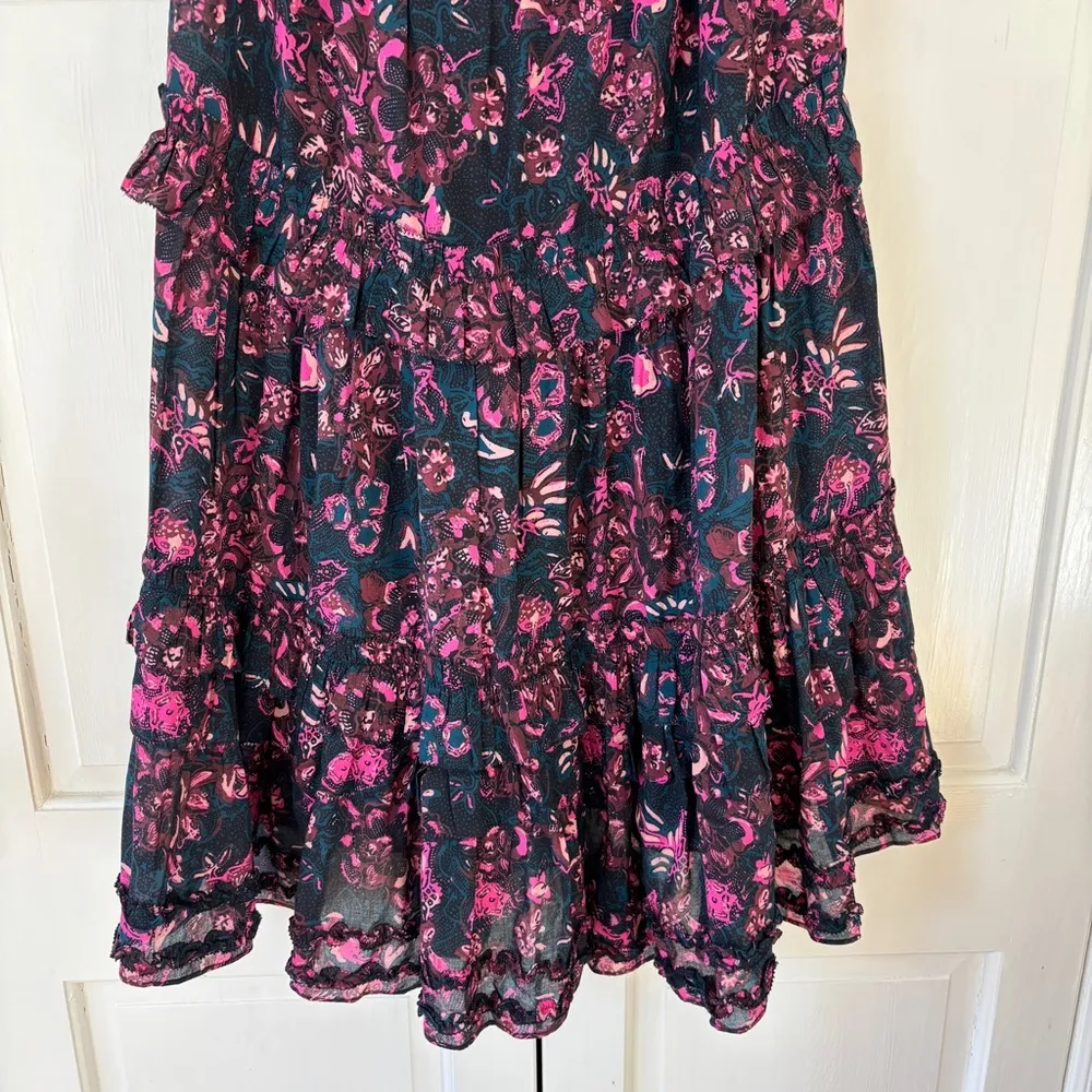 ULLA JOHNSON Amalia Midnight Floral Midi Skirt Tiered‎ Ruffle Pink Navy Size 6 - Image 8